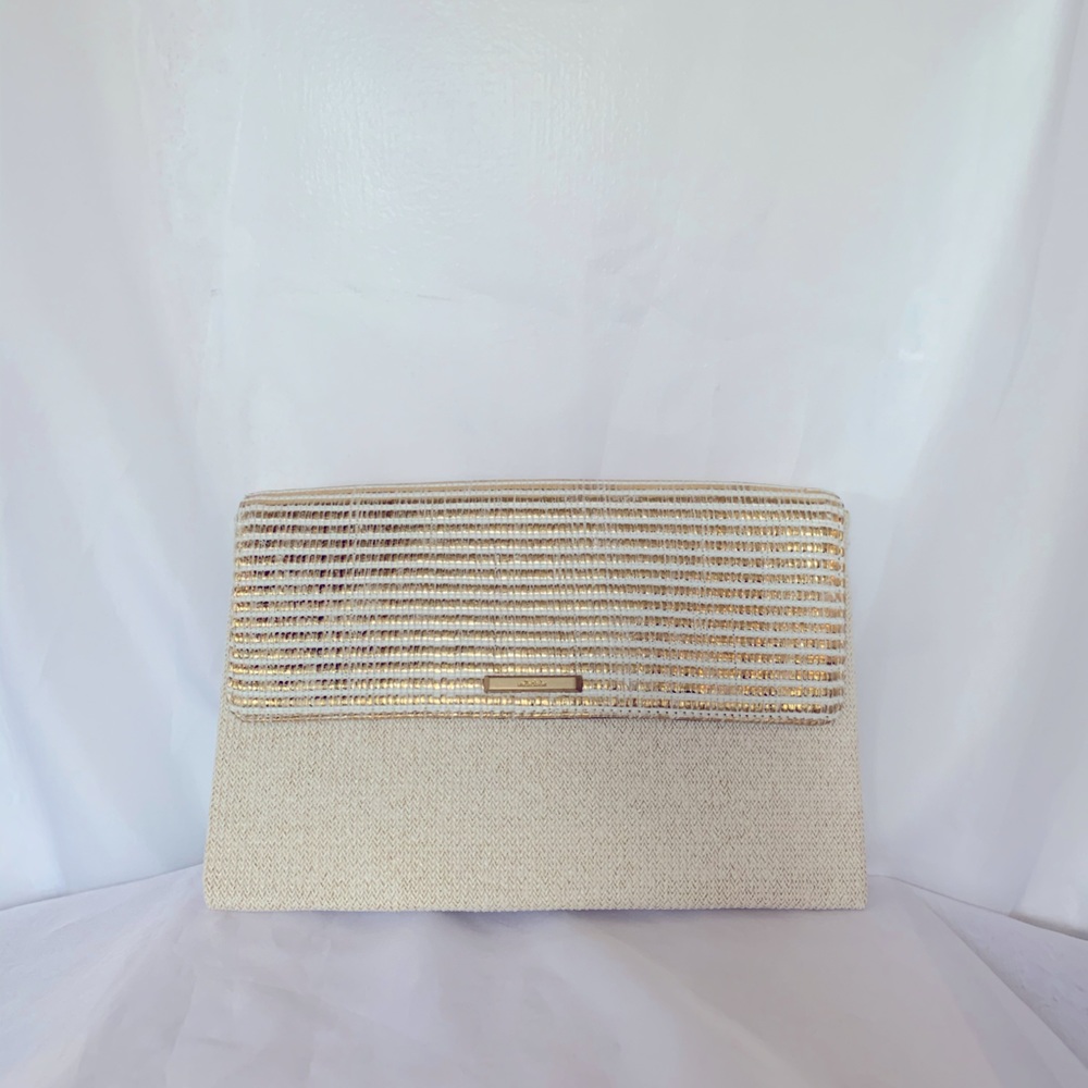 STELLA & DOT Large Clutch - Gold/Beige